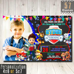 Paw Patrol Birthday Invitation With Photo, Paw Patrol Invitations Party
