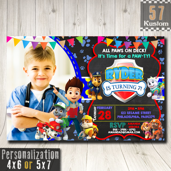 Paw Patrol Birthday Invitation With Photo, Paw Patrol Invitations Party