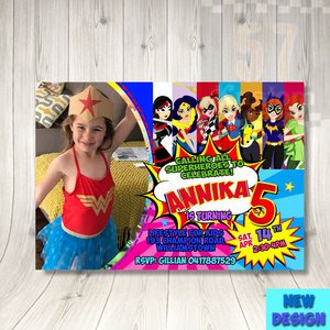 Supergirl Birthday Invitation With Photo, Superhero DC Comics Invites Party