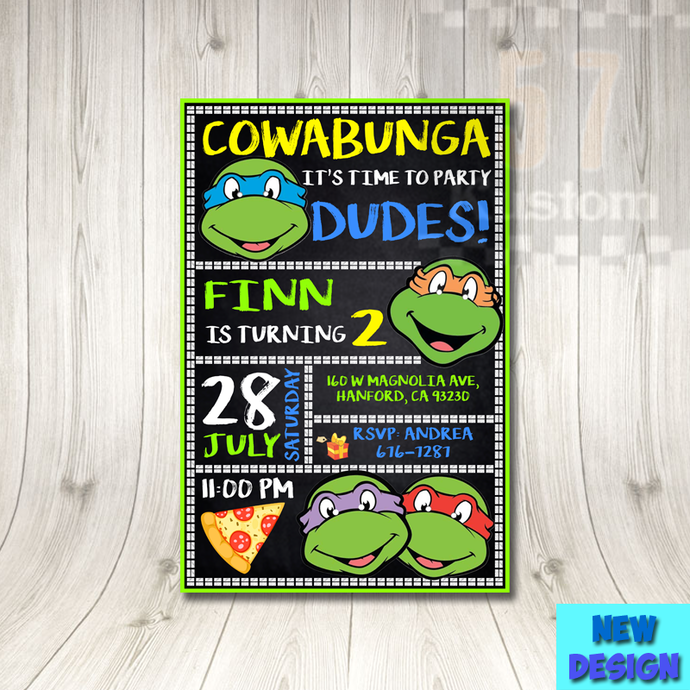 TMNT Birthday Invitation, TMNT Invitations Party, Teenage Mutant Ninja Turtles Birthday Invitations